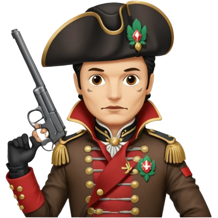 Adam Ant  is wearing a Hungarian jacket Hussar'S JACKET, holds two holsters in his hands emoji