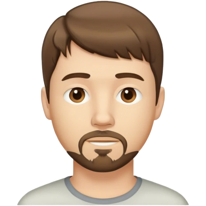  white male, short medium brown colored hair with bangs and goatee,  emoji