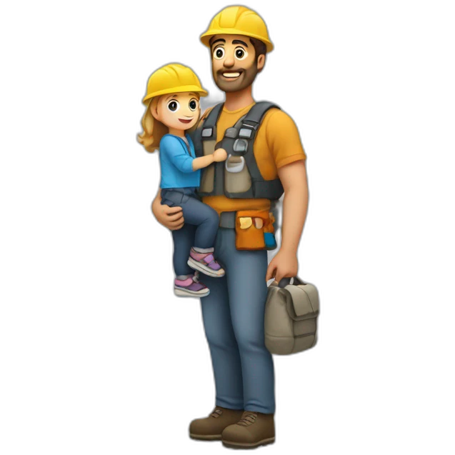 tall geologist man carrying his toddler daughter emoji