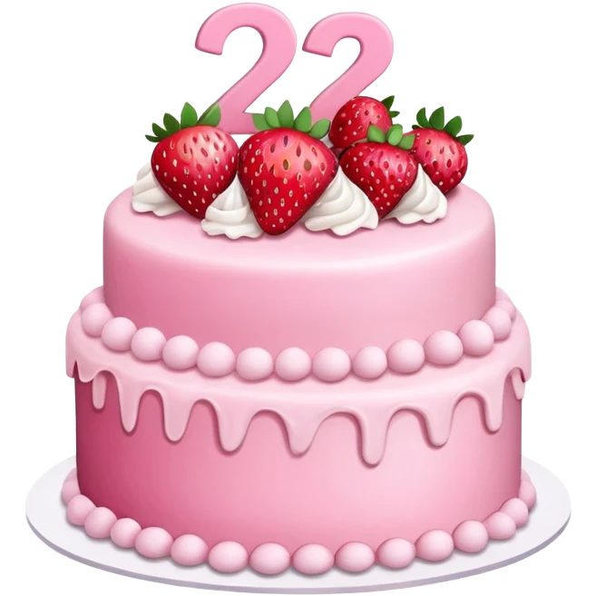Pink cake with strawberries and the number 27  emoji