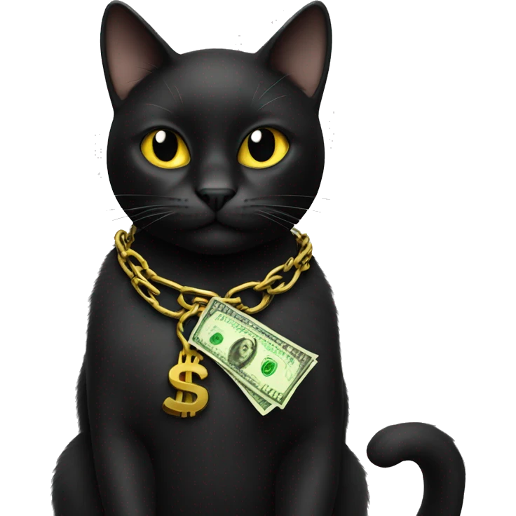 black cat with money and chain emoji