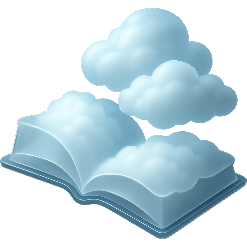 open book with cloudy pages, fluffy white clouds instead of paper, matte glass style emoji