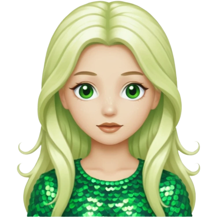 Ozma from the Wizard of Oz with long platinum blonde hair, green sequin outfit emoji