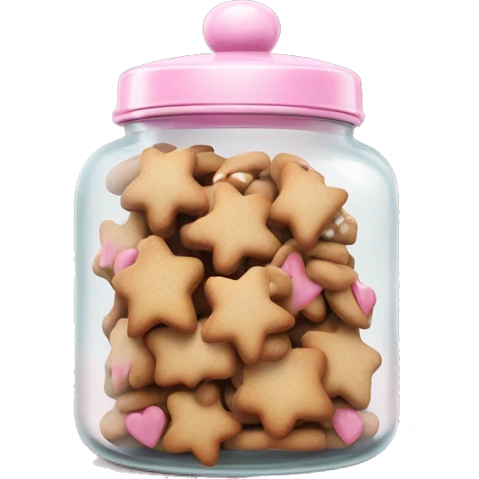 Realistic glass cookie jar with light pink lid full of gingerbread cookies isolated.  emoji