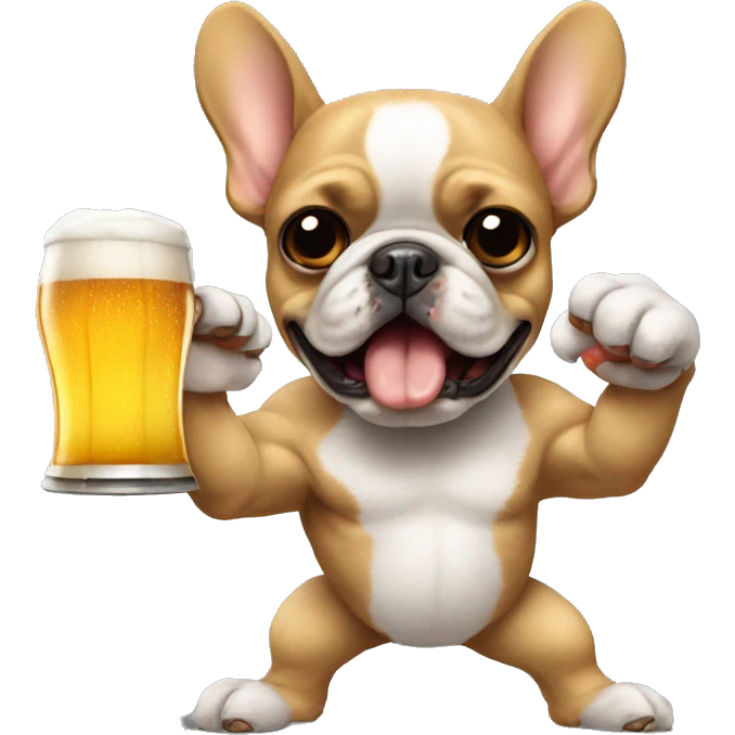 Frenchie with beer in his paw in a fight with a poodle emoji