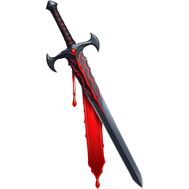 iOS sticker, dark sword, black blade, red blood drop, minimal emoji