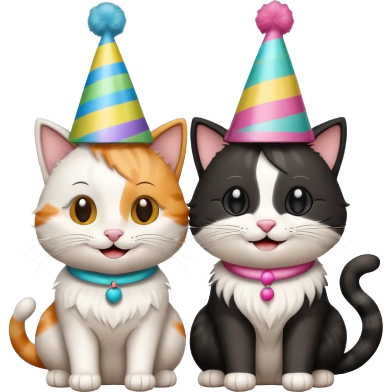 2 happy cats wearing party hats emoji
