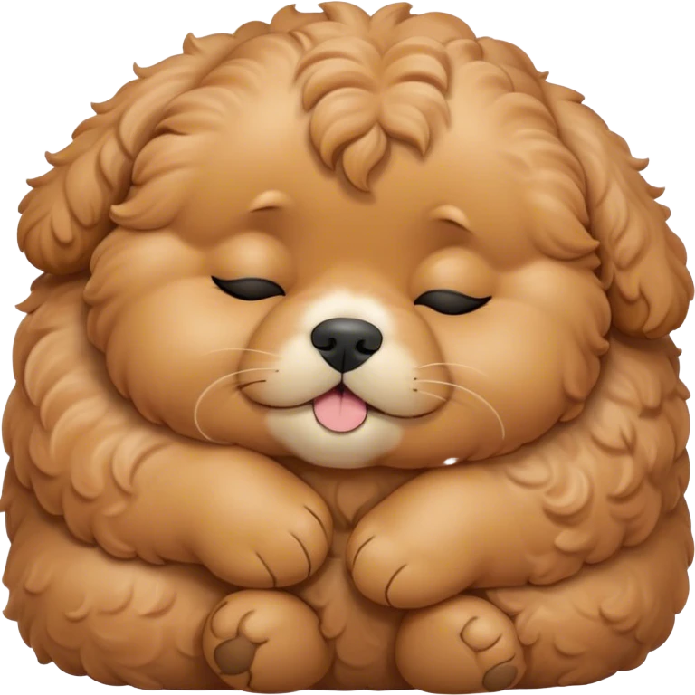 Cinematic Chubby Sleeping Cavoodle Portrait Emoji, Chubby and serene, with a round, cuddly build and a soft, curly apricot coat with subtle white patches, eyes gently closed in peaceful slumber, Simplified yet irresistibly endearing features, highly detailed, glowing with a gentle, dreamy glow, high shine, relaxed and content, stylized with a touch of whimsy, bright and heartwarming, soft glowing outline, capturing the essence of a blissfully sleepy companion, so comically serene it feels like it could roll out of the screen and snore with adorable charm! emoji