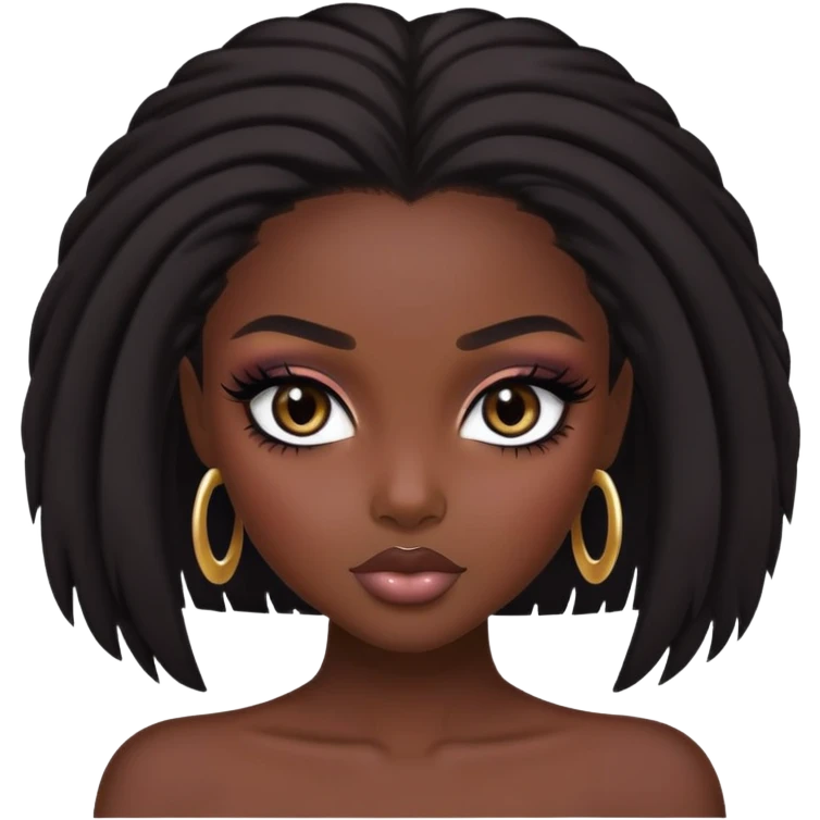 african beauty, dark black people hair, pretty eyes, pretty makeup, pretty bratz baddie emoji