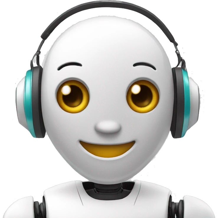 A friendly robot smiling and wearing a headset emoji