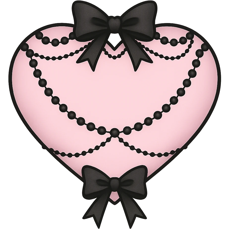 pastel goth heart with black bows and pearls, soft pink and black, cute gothic style, remove background emoji