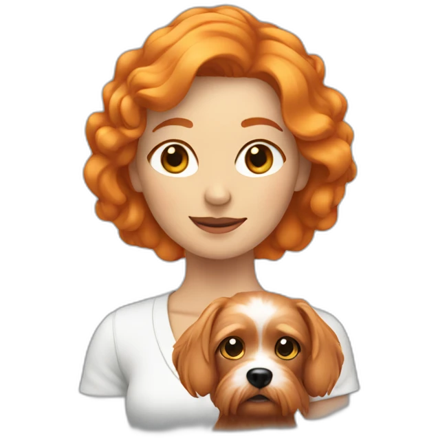 orange hair woman holding yorkshire dog emoji