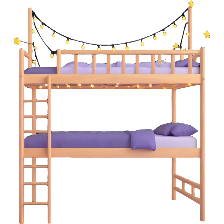 raised loft bed with twinkling fairy lights strung underneath emoji