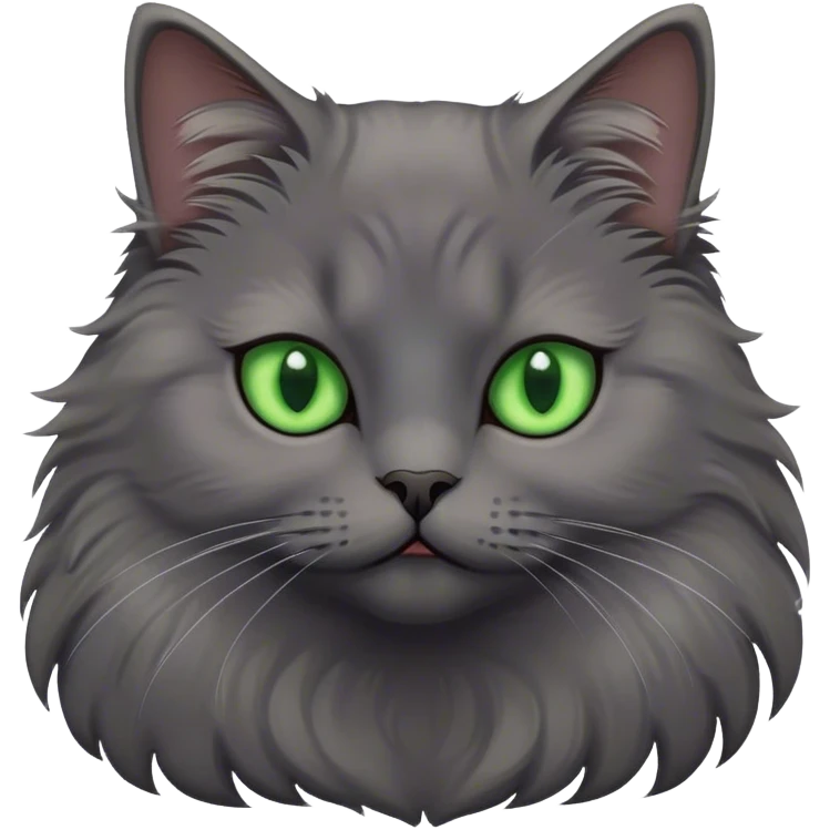 Dark grey fluffy cat green eyes  emoji