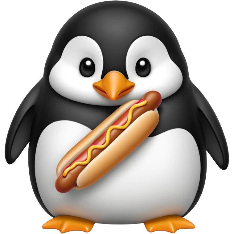 Penguin  eating a hot dog ￼ emoji