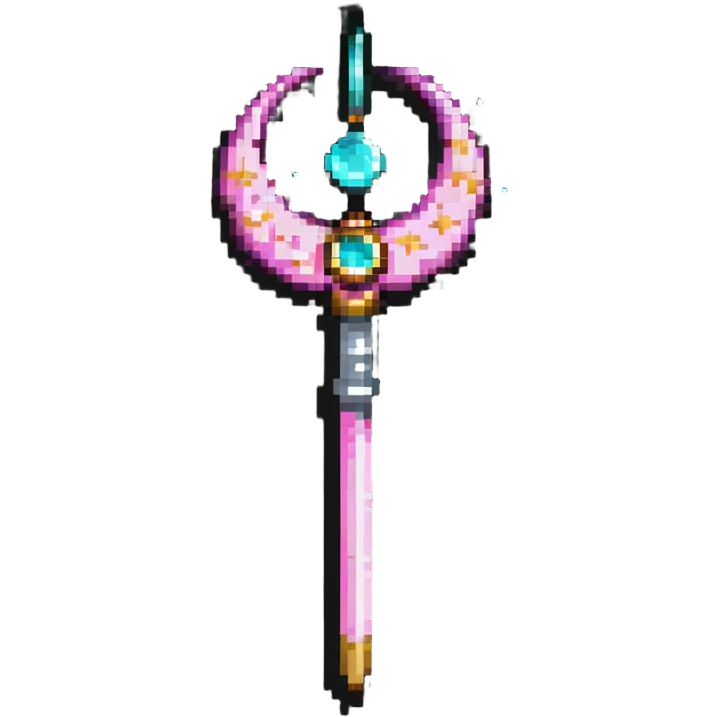 Sailor Moon's Crescent Moon Stick, a pink wand with a gold crescent moon on top and a circular silver gem in the center emoji