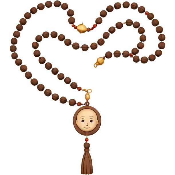 monk necklace object icon, wooden prayer beads with simple pendant, spiritual minimal design, natural wood texture, subtle sacred aura, 3D cartoon style, mobile game icon style, centered, clean background, no text, no watermark
 emoji