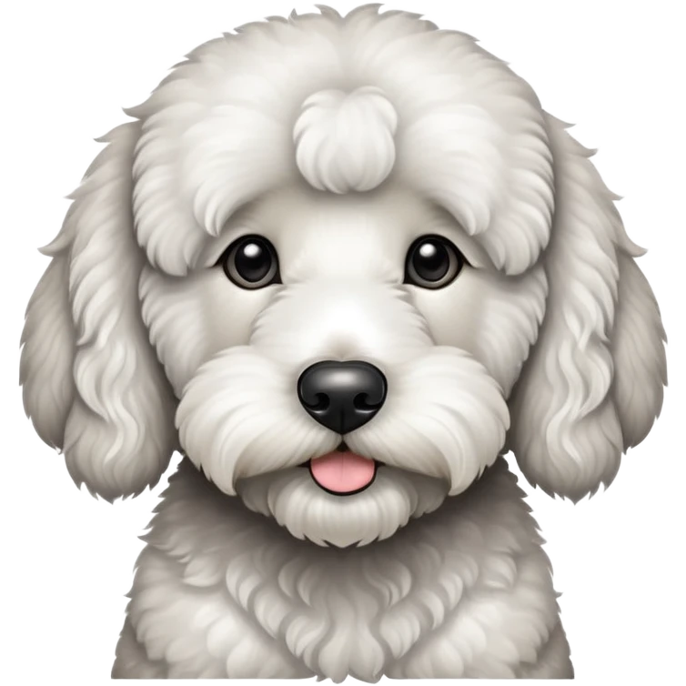 black goldendoodle with white chest, a little bit of white on the nose and white paws emoji