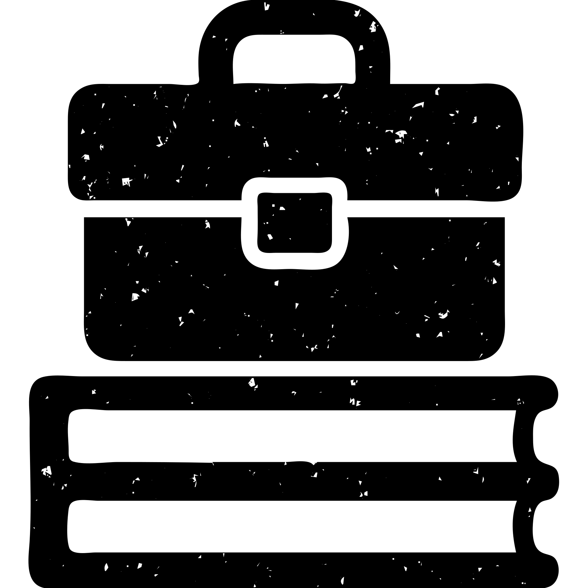 minimalist gray solid icon representing Resources with books, toolbox, or stack of files, worn and distressed effect emoji