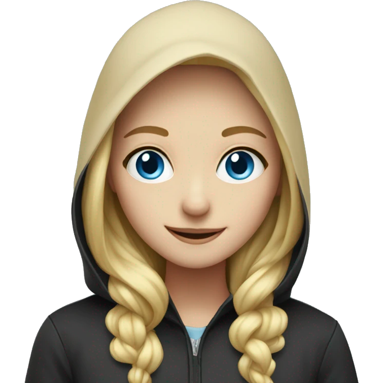 smiling blondie girl and light blue eyes in dark hood emoji
