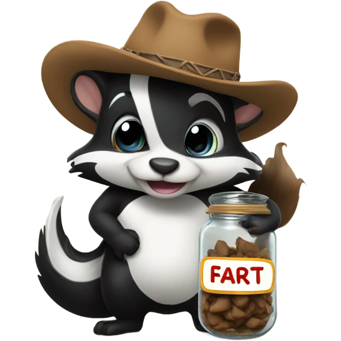 Skunk hugging a jar of fart and wearing cowboy hat emoji