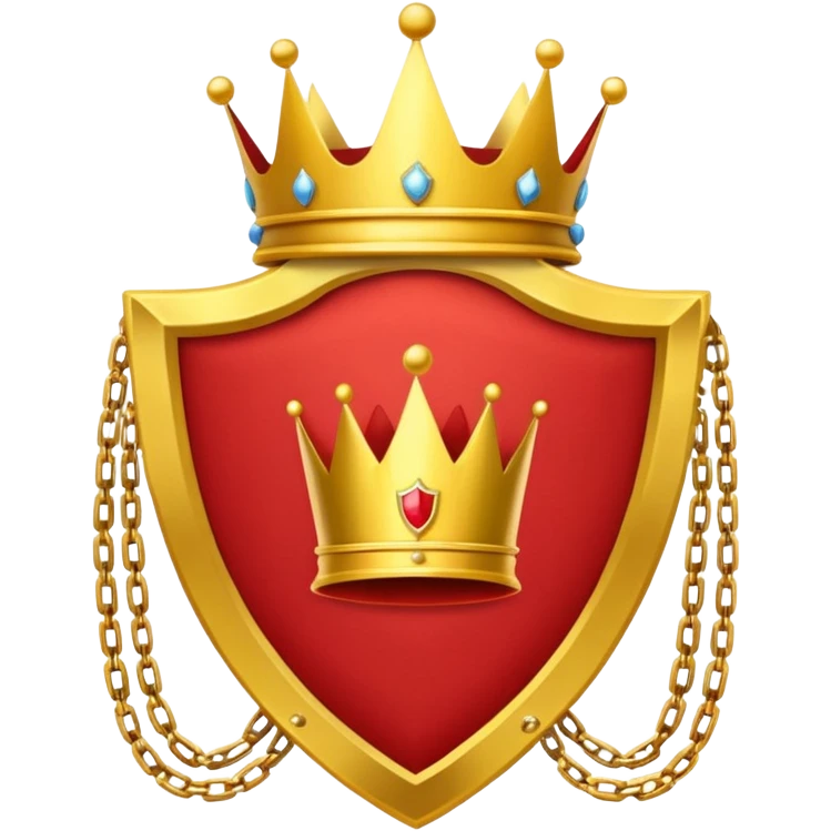 red flag with a crown over a shield formed with a yellow chains emoji