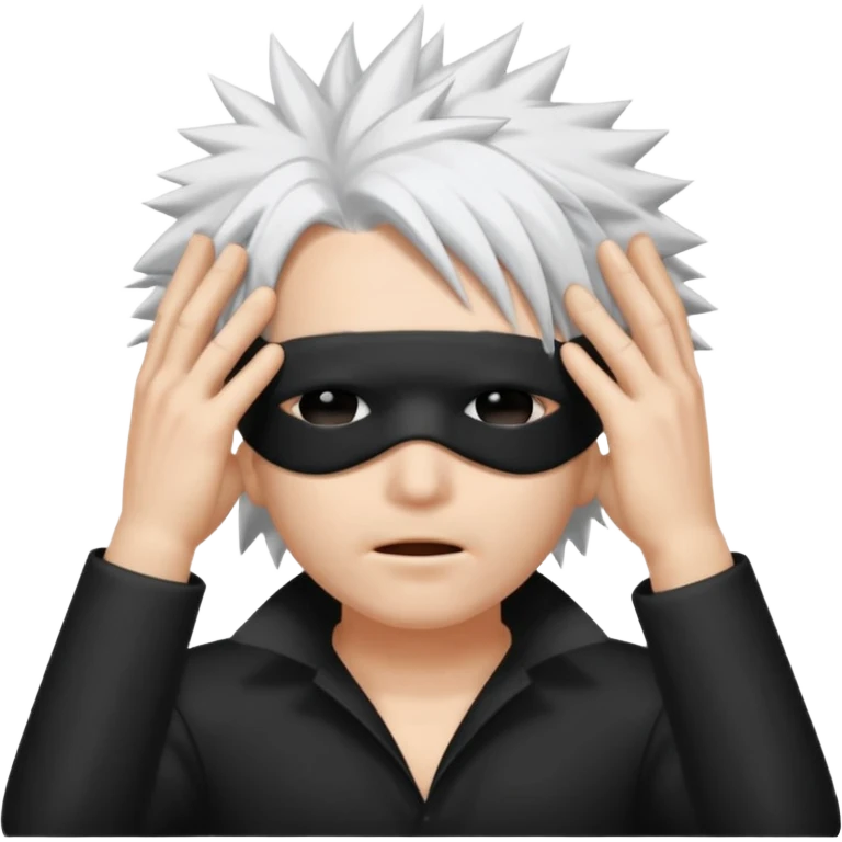 a person with a blinfold covering their eyes and spiky white hair emoji