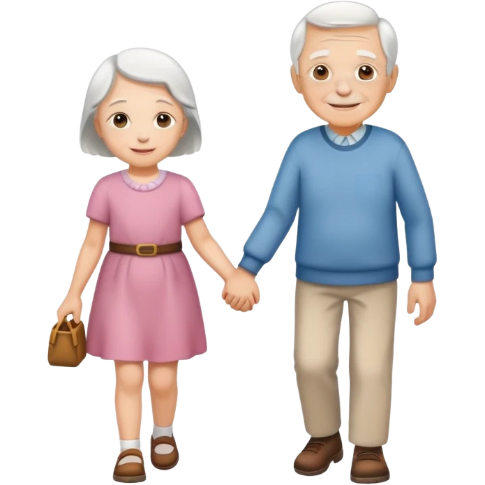 a child holding hands with an elderly person, walking together, cheerful and caring emoji