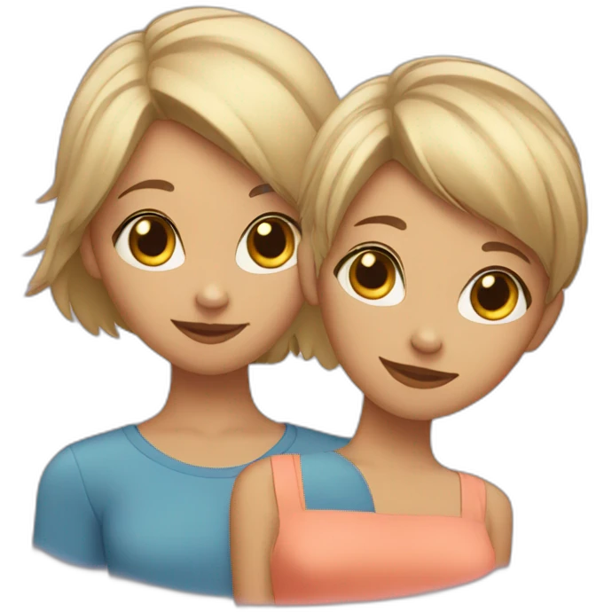 Cat with two one girl short hair and one girl shoulder hair emoji