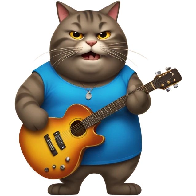 Incredibly fat mad cat, playing guitar emoji