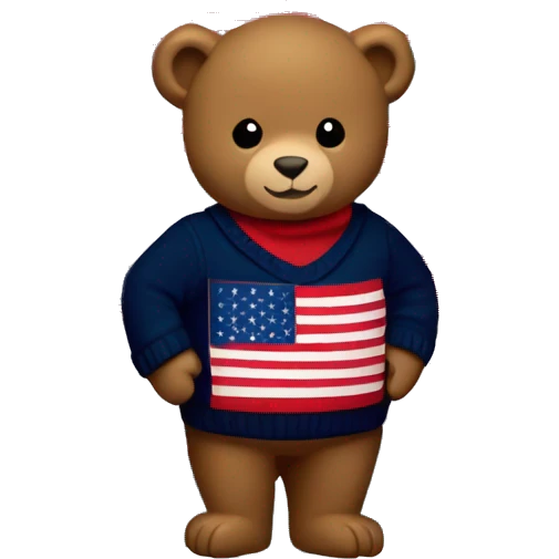 Ralph-Lauren-bear-wearing-navy blue-sweater-with-USA-flag emoji