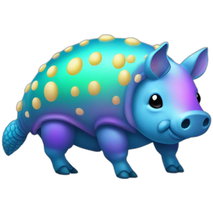 Iridescent cyan purple gradient pig armadillo cow centipede insect with star markings star shaped spots emoji
