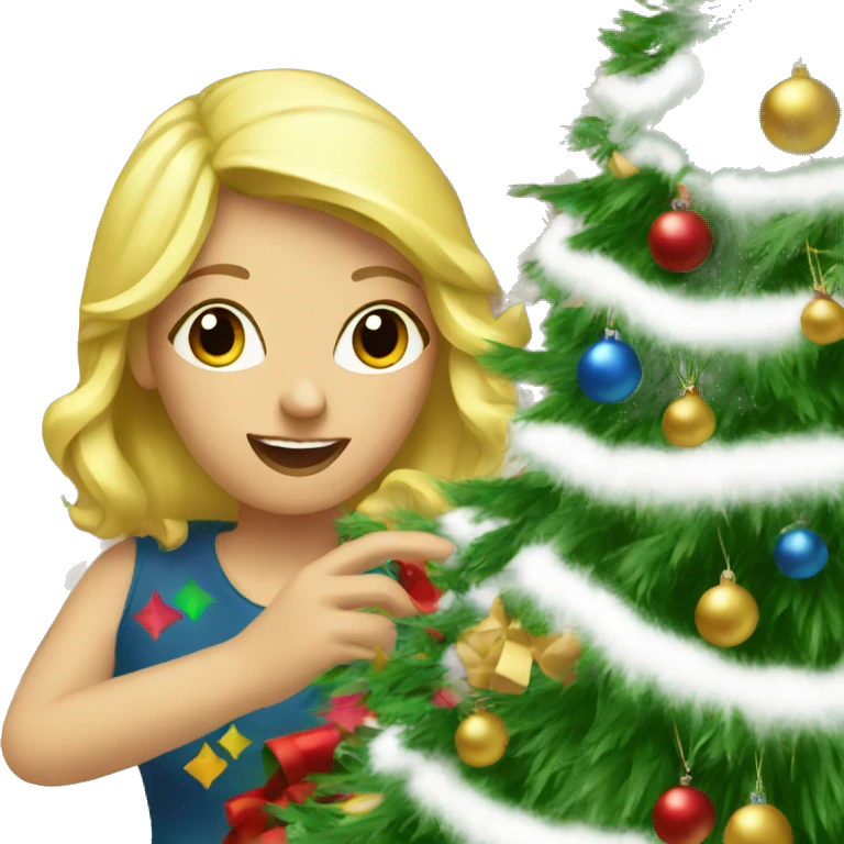 Blond women decorating a Christmas tree emoji