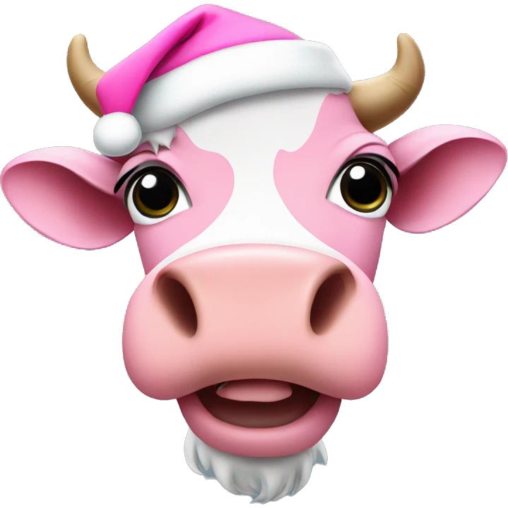 Cow wearing pink Santa hat emoji