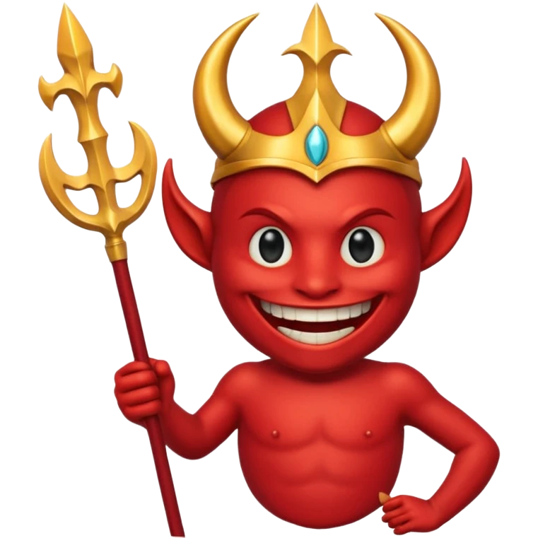 A red demon smiley face holding a trident and it looks like this (😈) but red and holds a golden trident emoji
