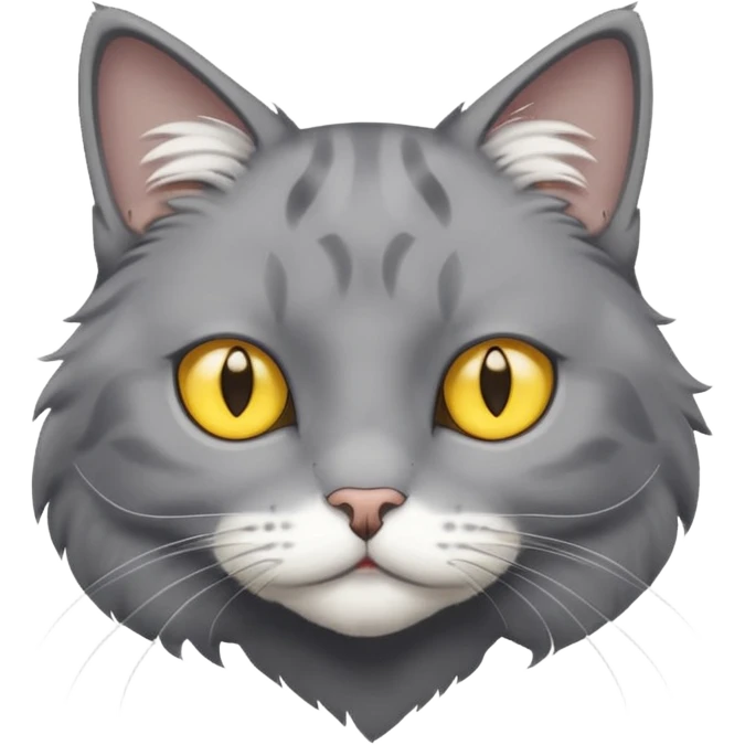 A gray cat with yellow eyes named max he is very cute and has a white spot on his neck he is a boy emoji
