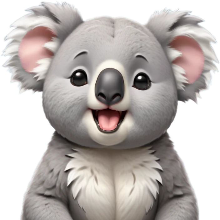 cinematic-cute-yawning-fluffy koala-portrait-emoji,-head-tilted-slightly-with-a-dramatic,-wide-open-yawn,-showcasing-a-soft,-downy-grey-fur-with-drooping-ears-and-round-eyes-barely-open-in-drowsy-contentment,-simplified-yet-irresistibly-adorable, realistic fluffy emoji