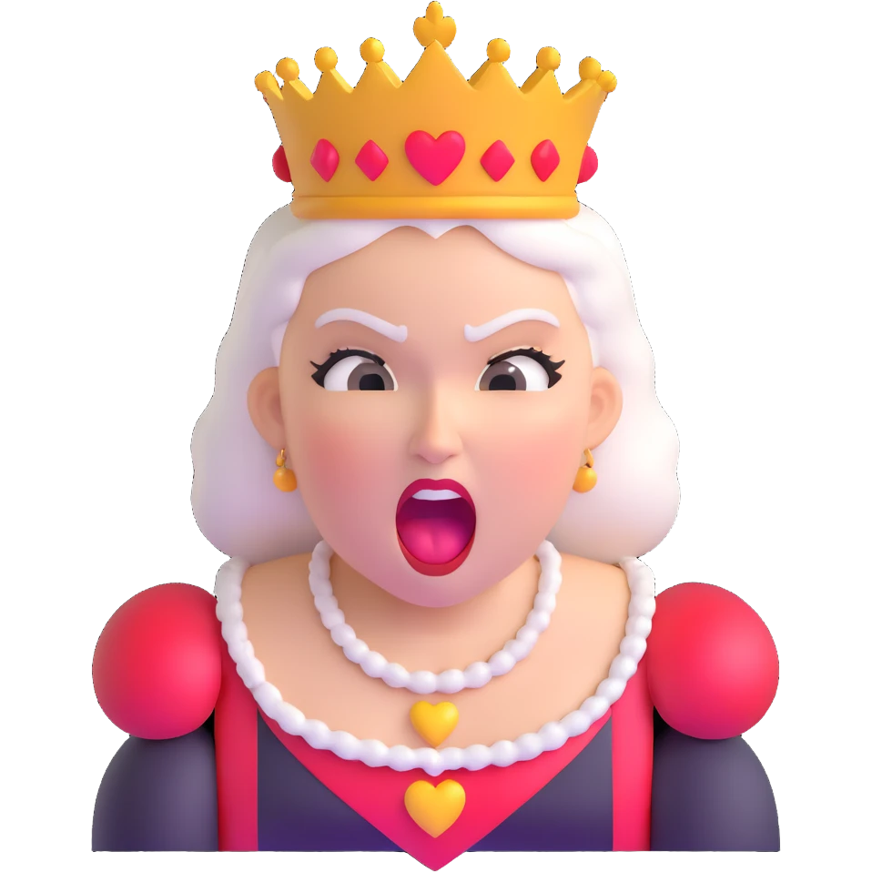 Queen of Hearts from Alice in Wonderland, angry expression, shouting emoji