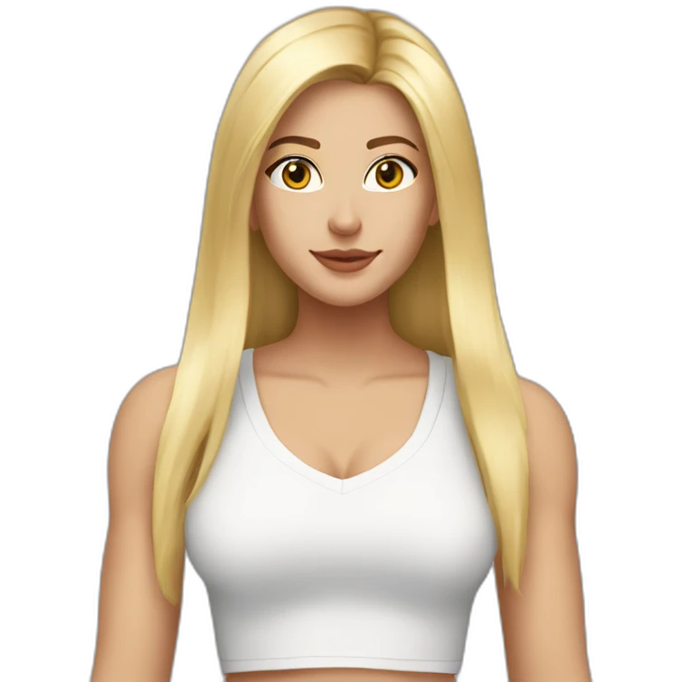 caucasian blonde, long straight hair, white deep v-neck crop tanktop emoji