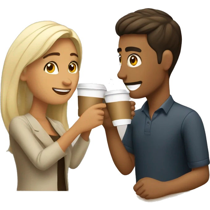 hispanic woman toasting a blonde dude using cups of coffee emoji