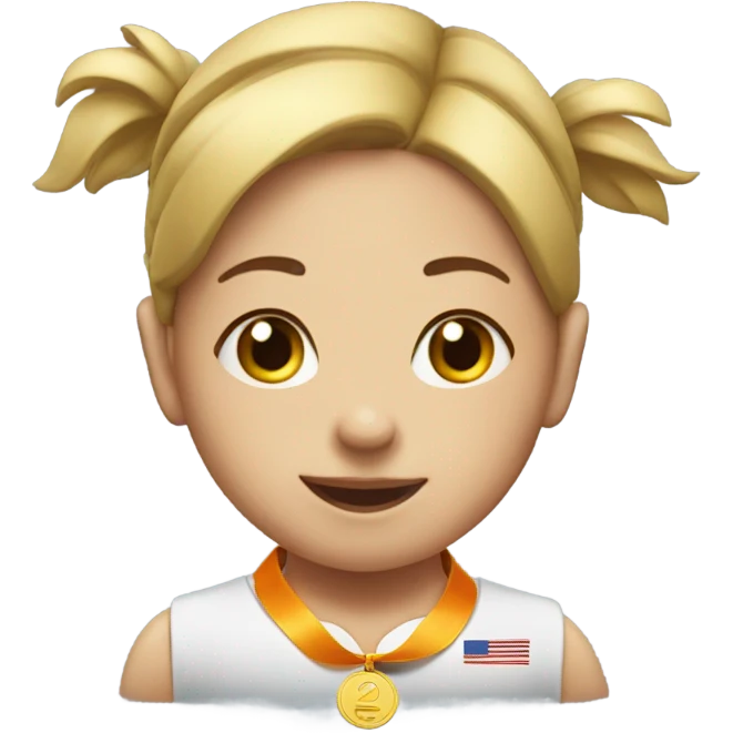 The girl is in first place in athletics with a medal on her chest emoji