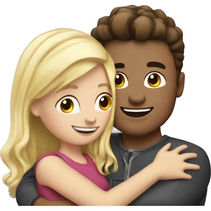 brunette guy hugs blonde girl.  emoji