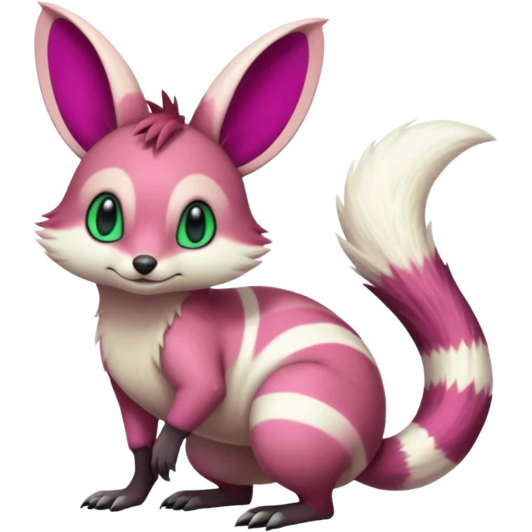 Green-Magenta-gradients Minccino-Emolga-Numbat-Sergal-fusion-hybrid-animal-creature, full body emoji