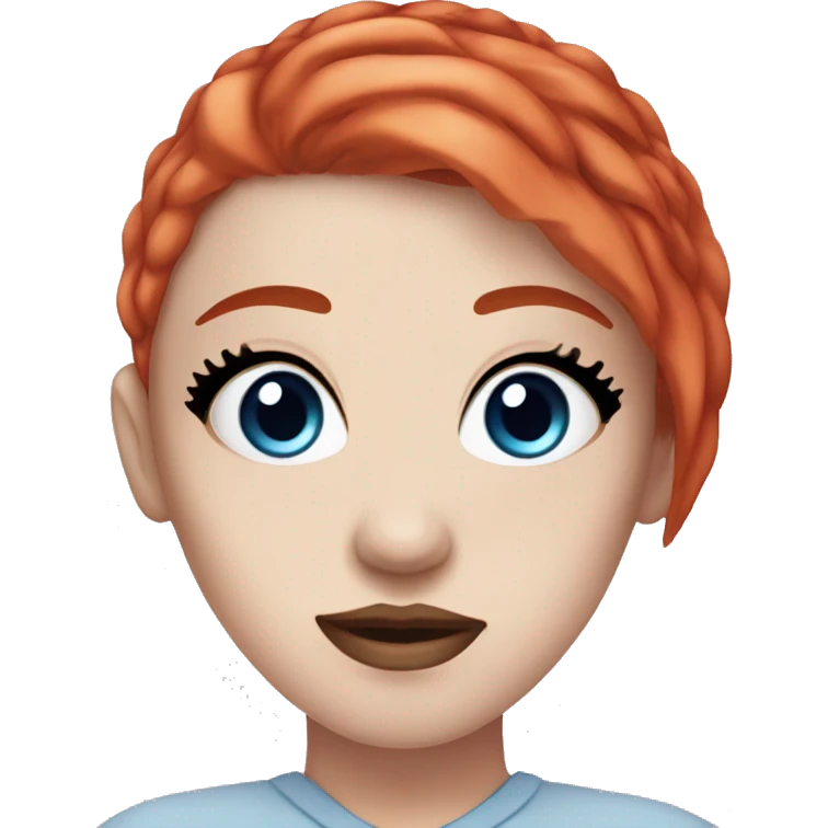 girl with pale white skin, dyed fire red hair, freckles, blue eyes, black eyebrows, and a nose septum piercing  emoji