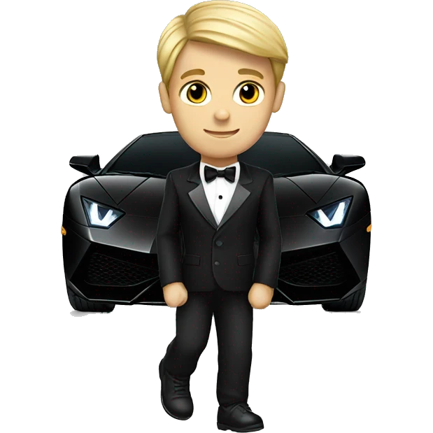 Boy driving black lamborghini in a tuxedo emoji