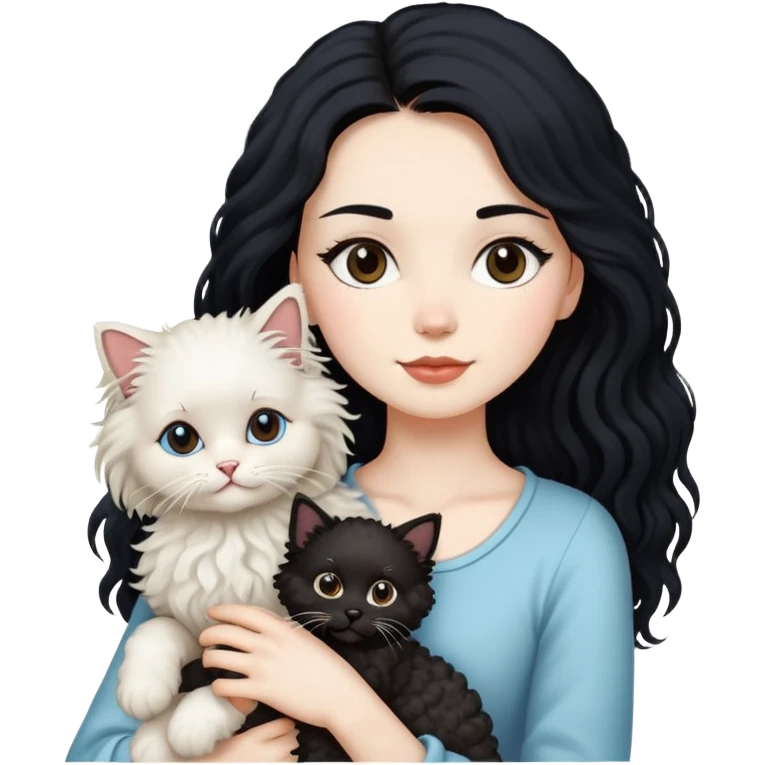 Lady with long black hair, with Ragdoll cat and small poodle  emoji