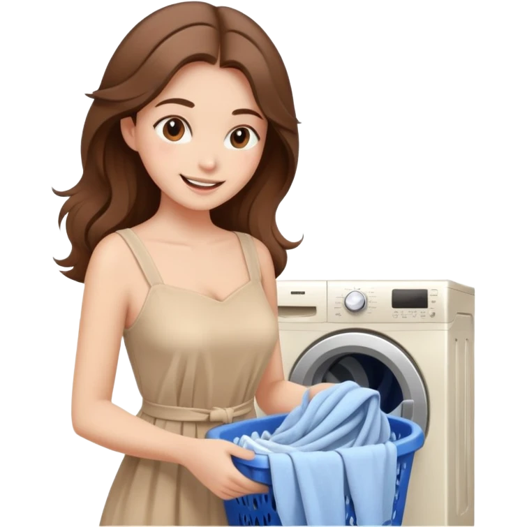  happy elegant beautiful girl flowy brown hair that is more valuable then corals doing laundry beige  emoji