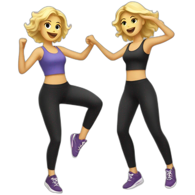 Two blond women dancing salsa in leggings and sneakers emoji