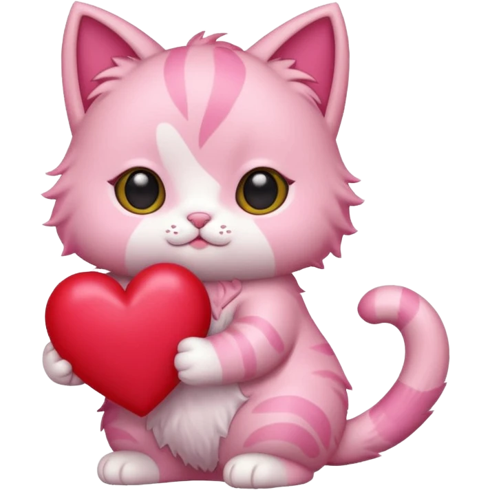 chibi anime pink cat holding a big heart emoji