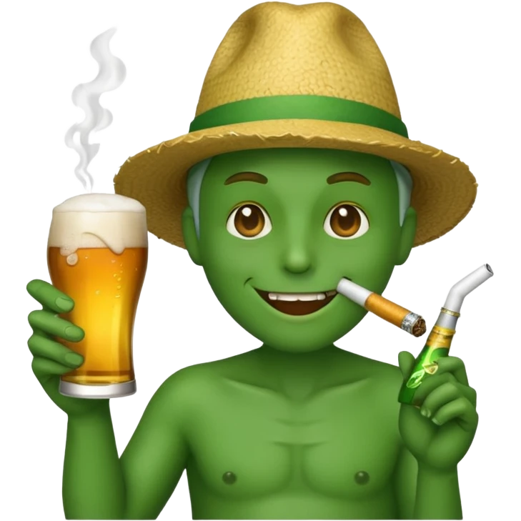 An emoji smoking a joint and holding a beer emoji